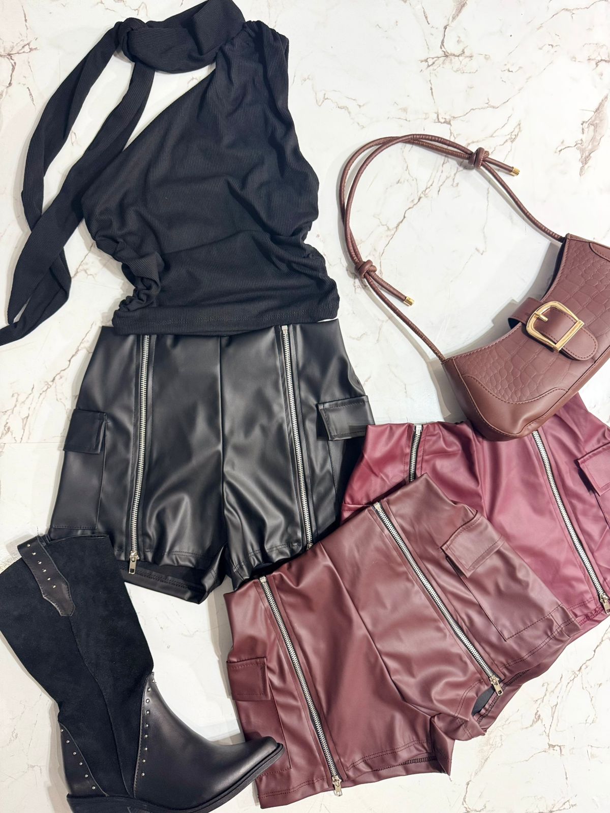 Short Noche Cargo 2 cierres Cuerina