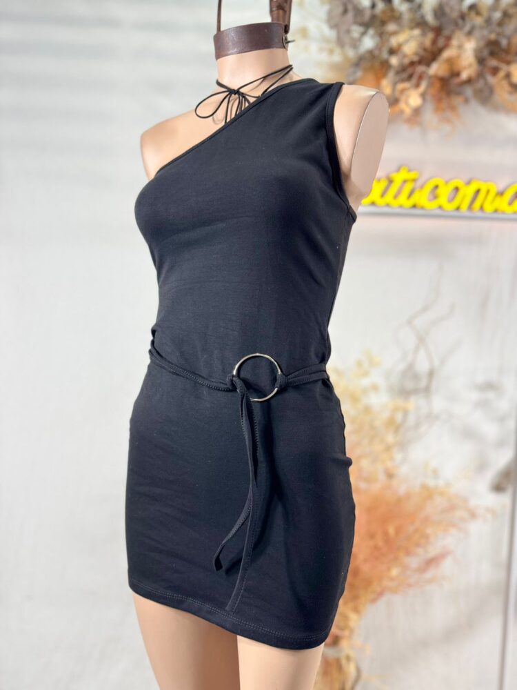 Vestido un hombro Cinto Argolla Algodon lycra - Imagen 2