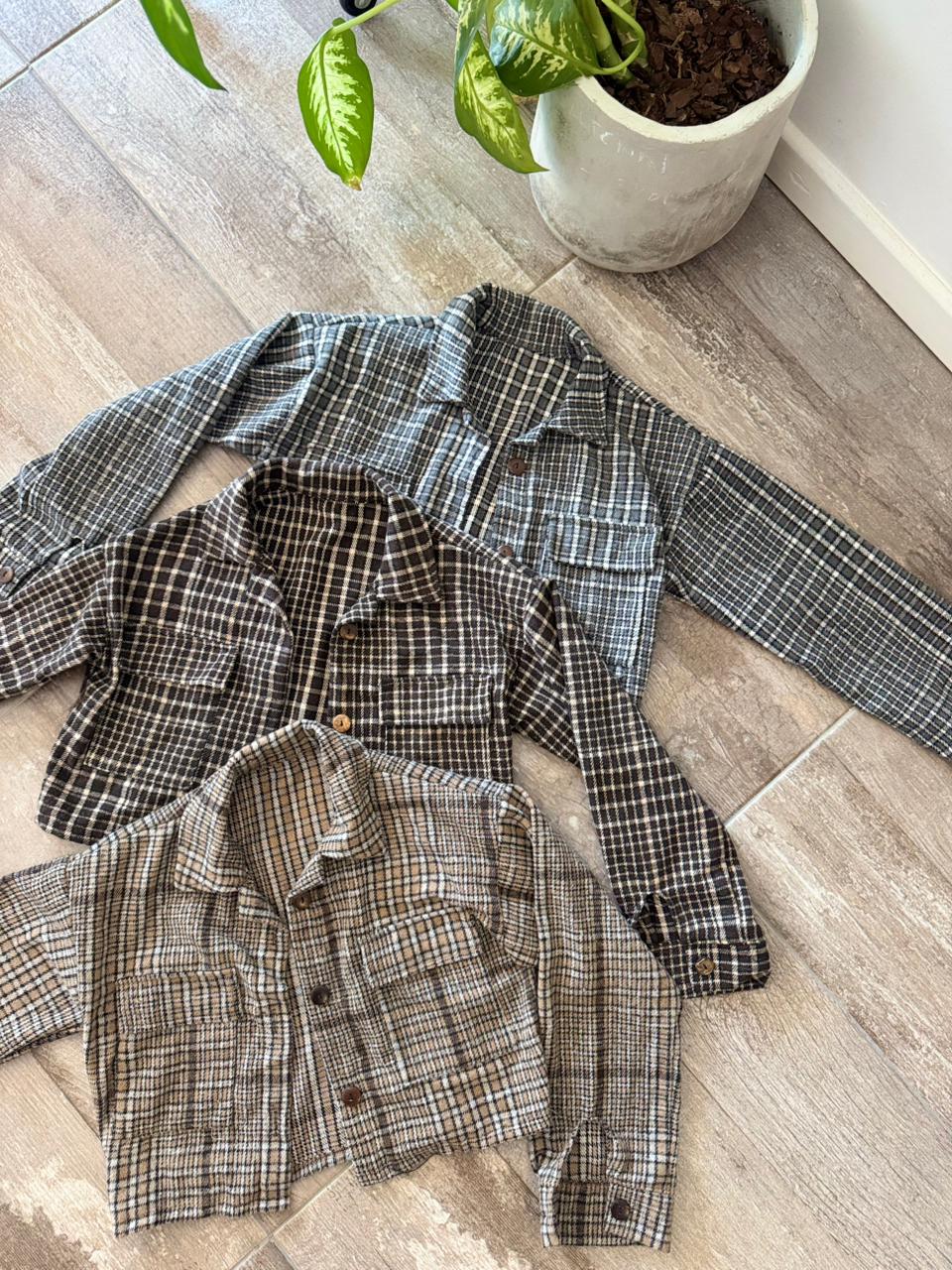 Camisaco crop “OXFORD” Cargo Paño cuadrille Brush
