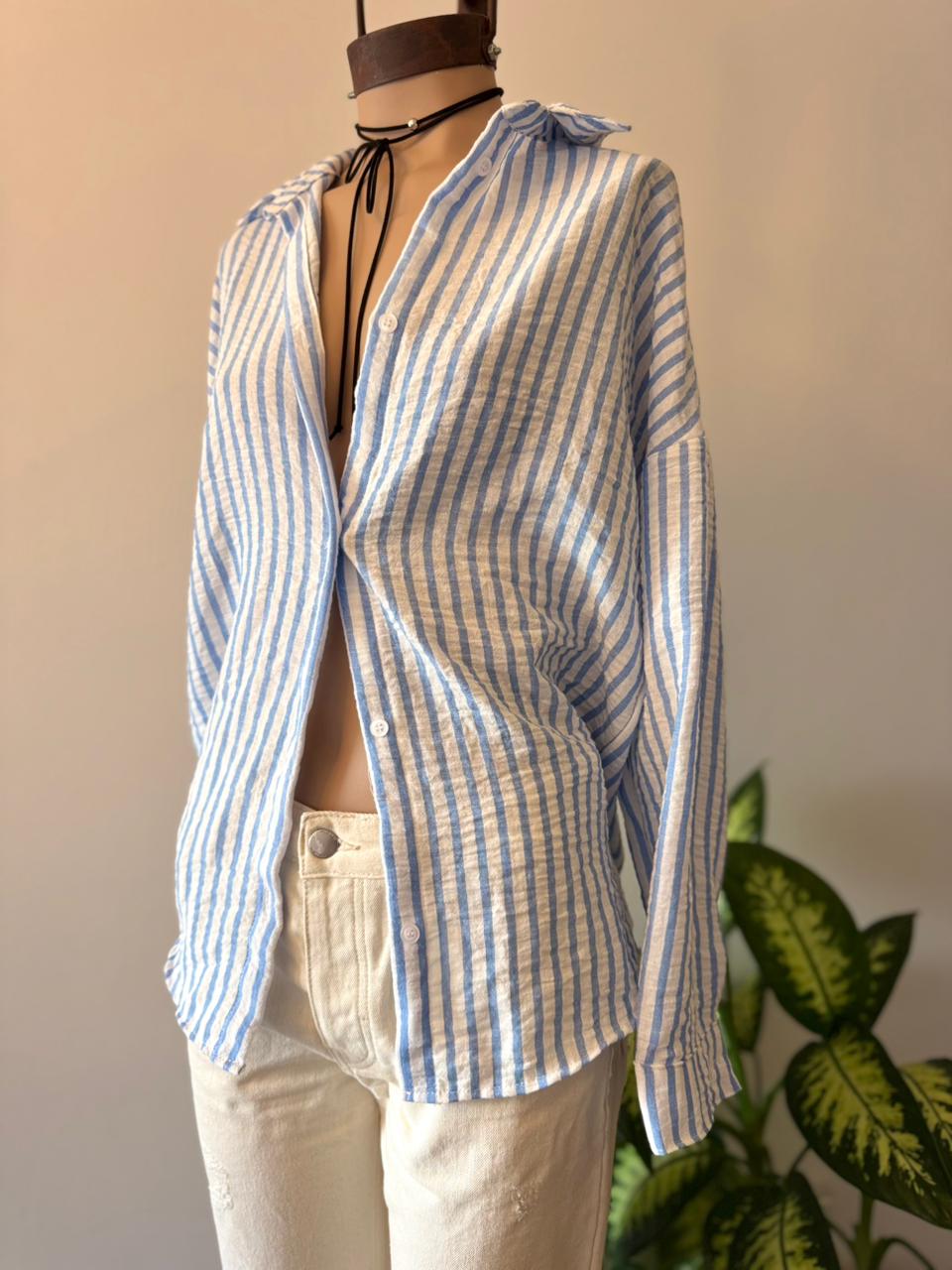 Camisa Boyfriend Lino rayado Napoli