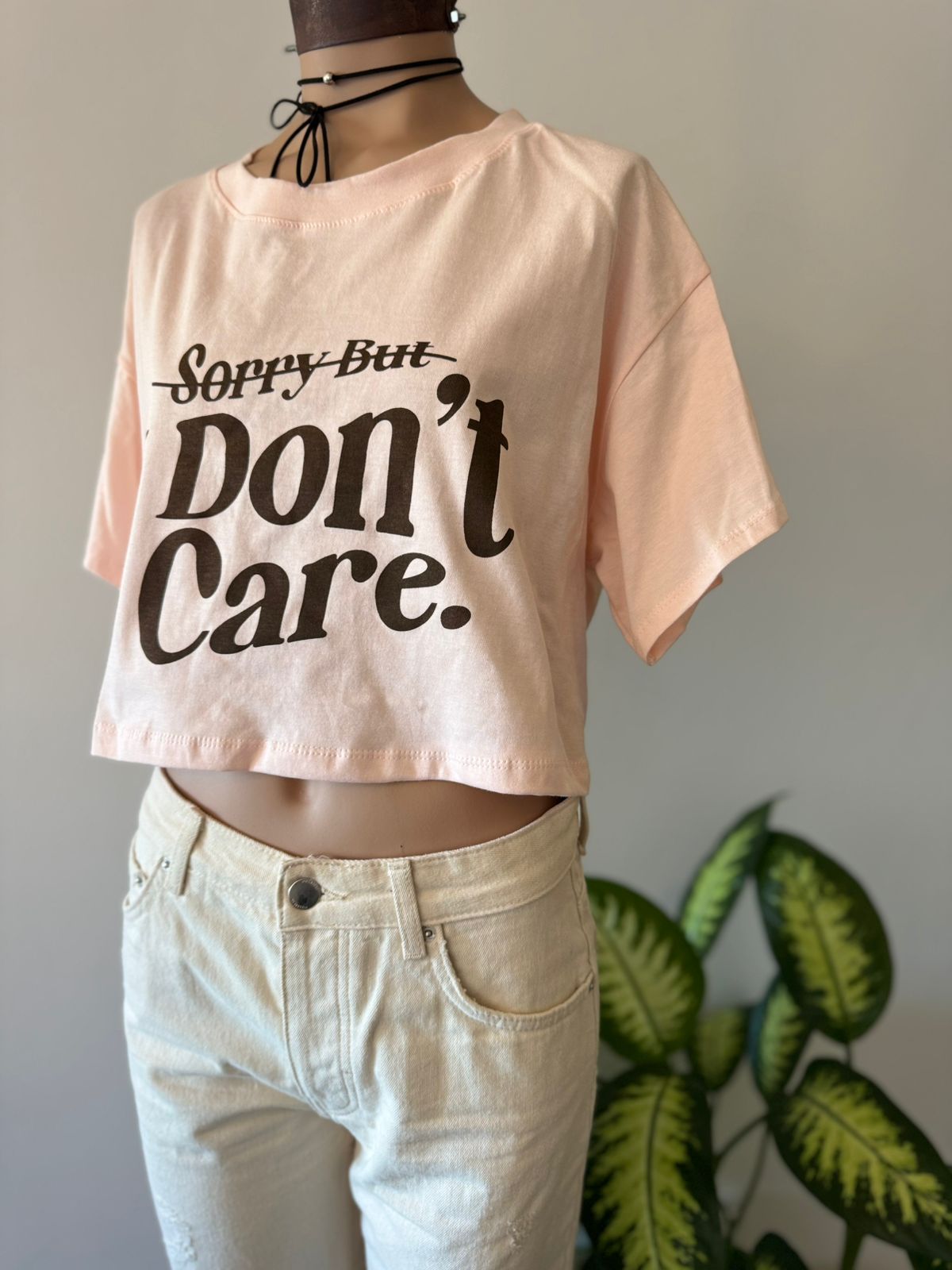 Remera Crop “I DONT CARE” Jersey