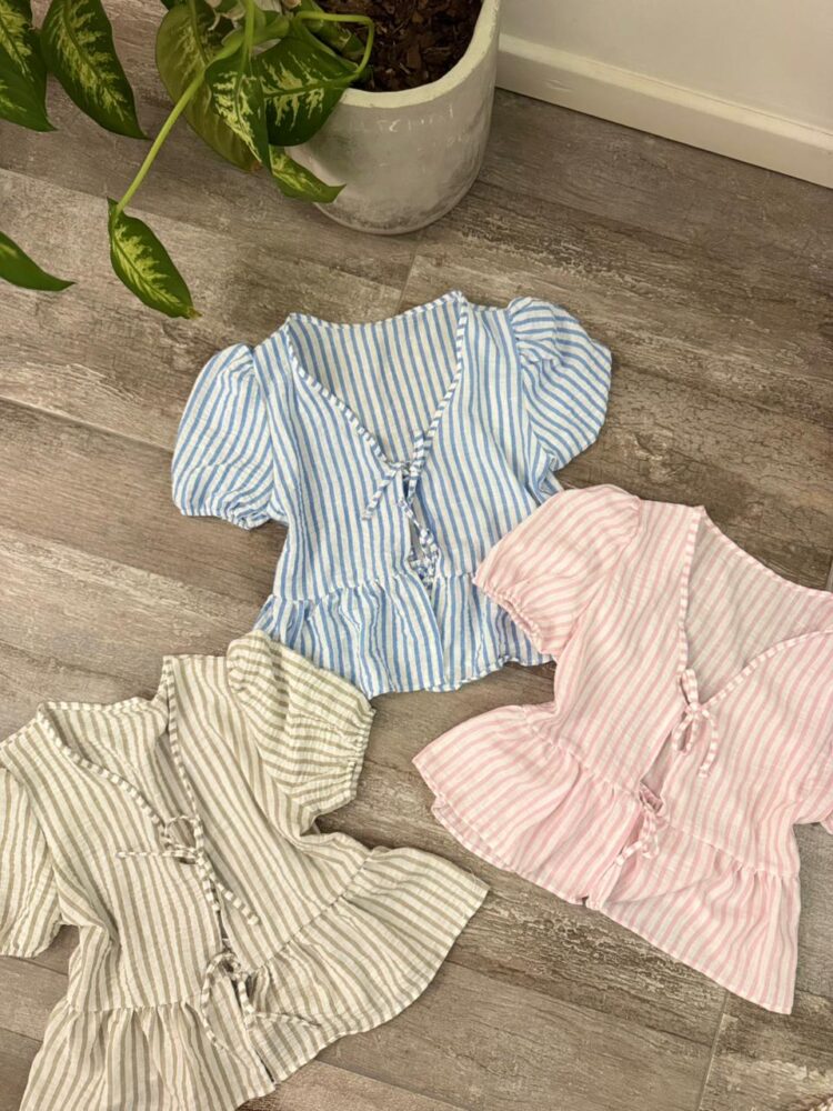 Blusa volado dos tiritas Lino rayado Napoli - Imagen 3