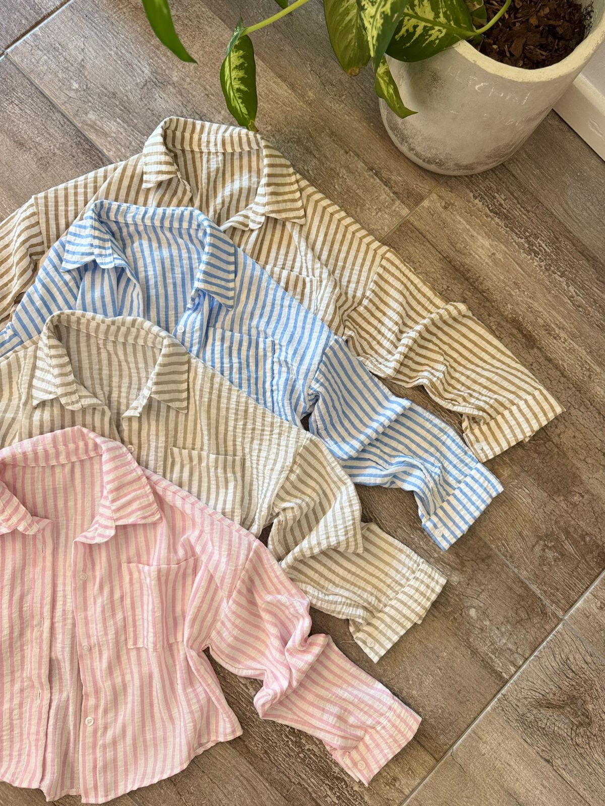 Camisa Rustica crop Lino rayado Napoli