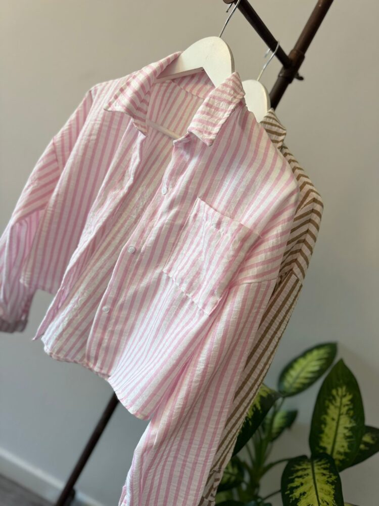 Camisa Rustica crop Lino rayado Napoli - Imagen 2