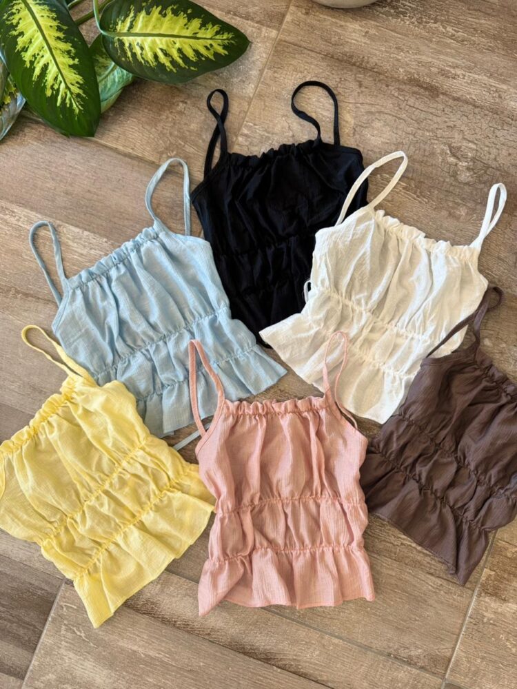 Top Arrugadito hilo elastico Halter Sedita plisada - Imagen 2