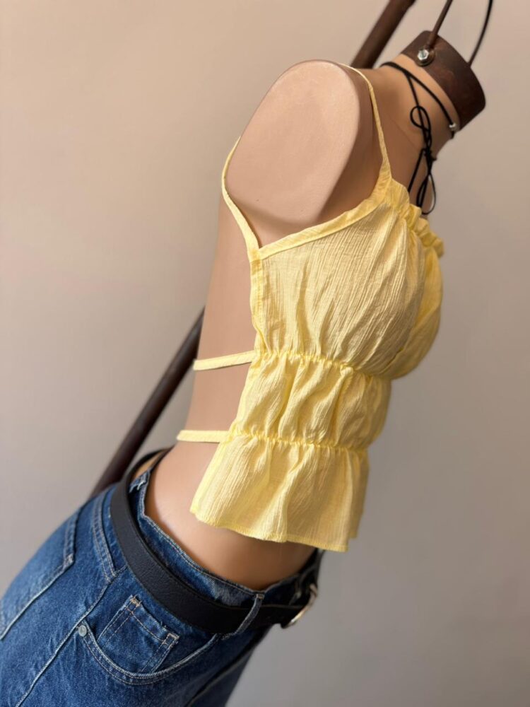 Top Arrugadito hilo elastico Halter Sedita plisada - Imagen 4