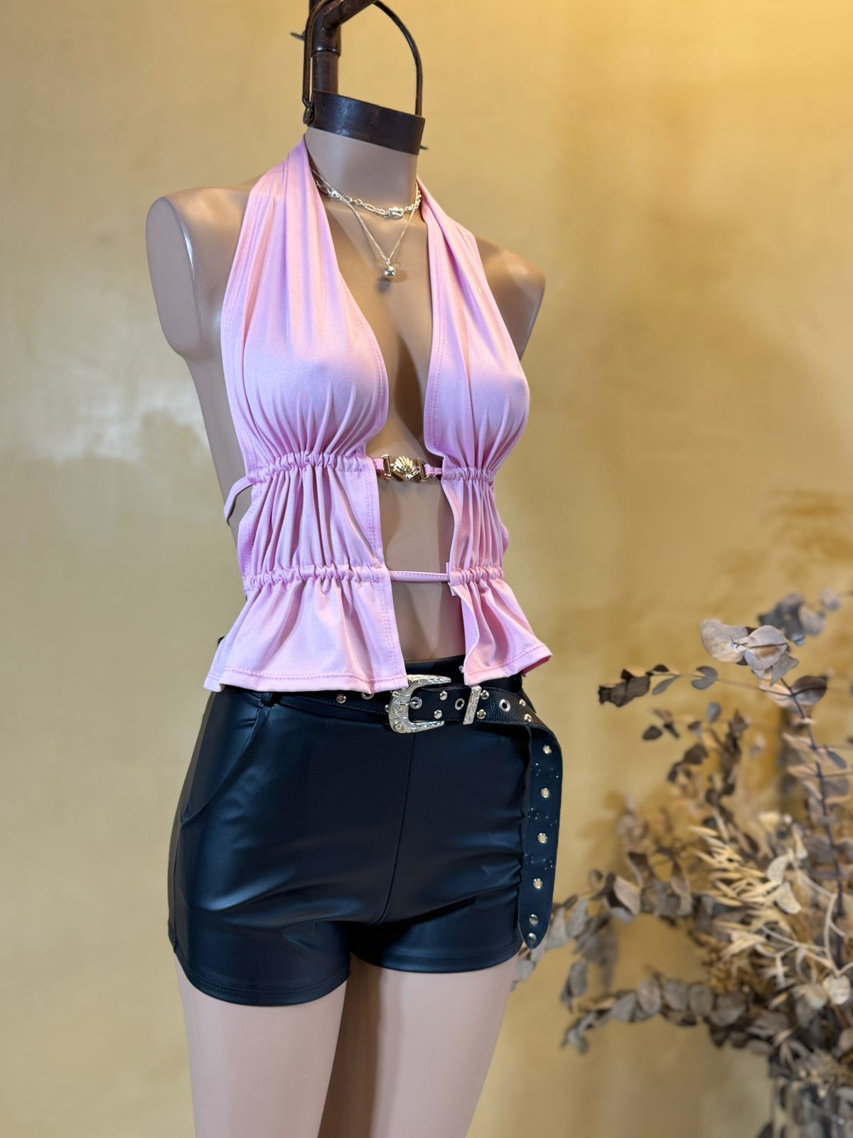 Top Abierto tiras c/ charm “MINI OSTRA” Microfibra
