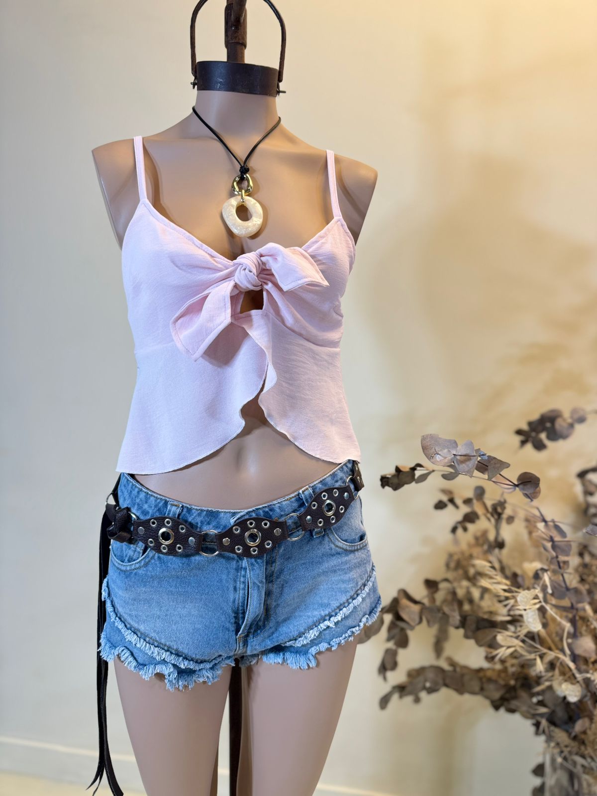 Top Boho moño y vuelos Lino