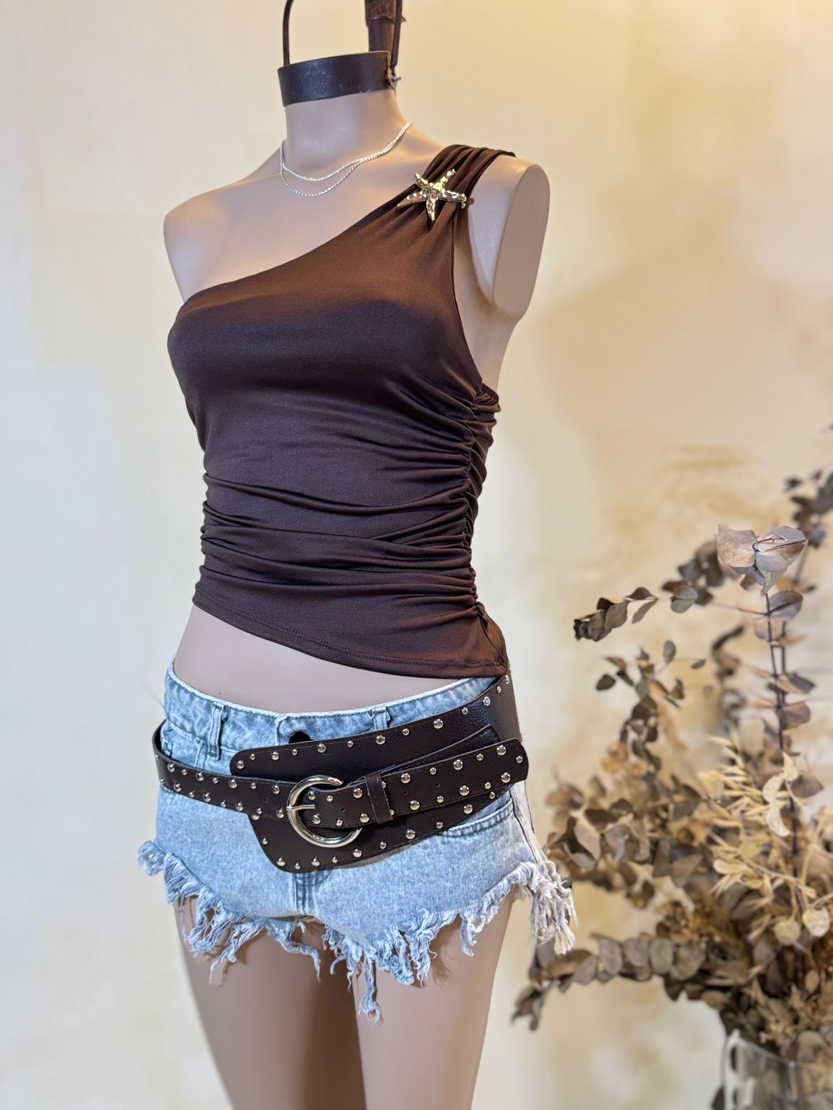 Top PICO fruncido 1 hombro ESTRELLA Microfibra