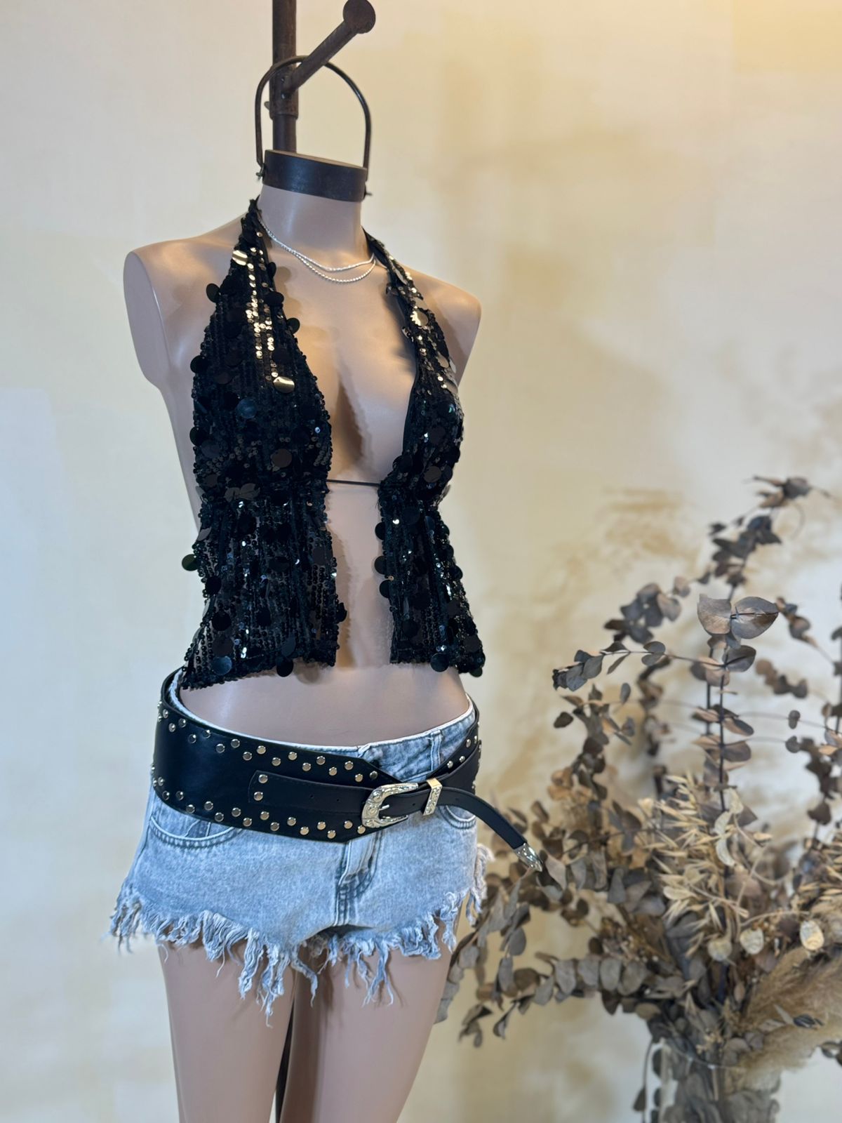 Top Mariposa abierto Lentejuela GRANDE