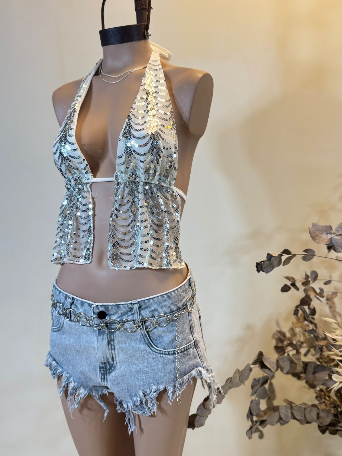 Top Mariposa abierto Lentejuela NUBE