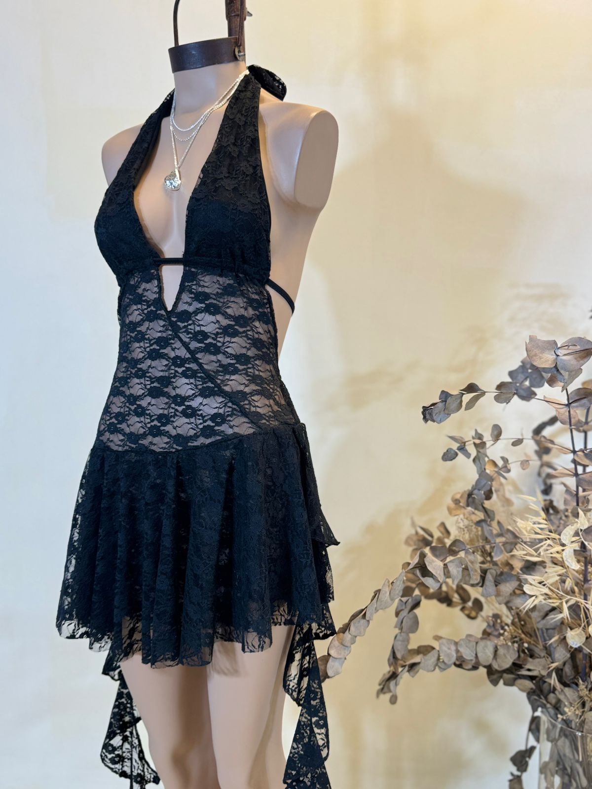 Vestido “TUNISIA” volados y tiras Encaje