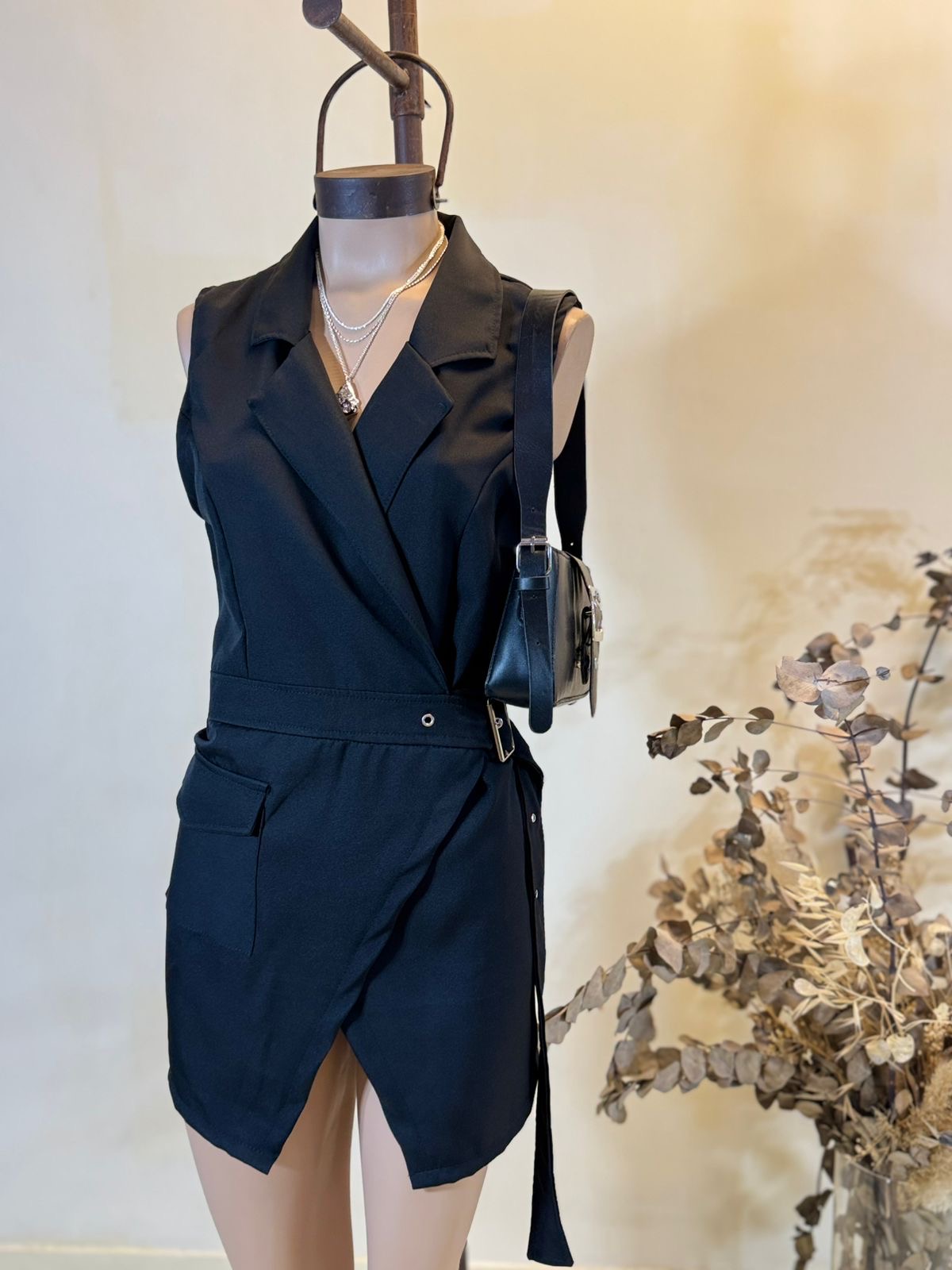 Chaleco Vestido con Cinto cruzado HEBILLA Crep sastrero