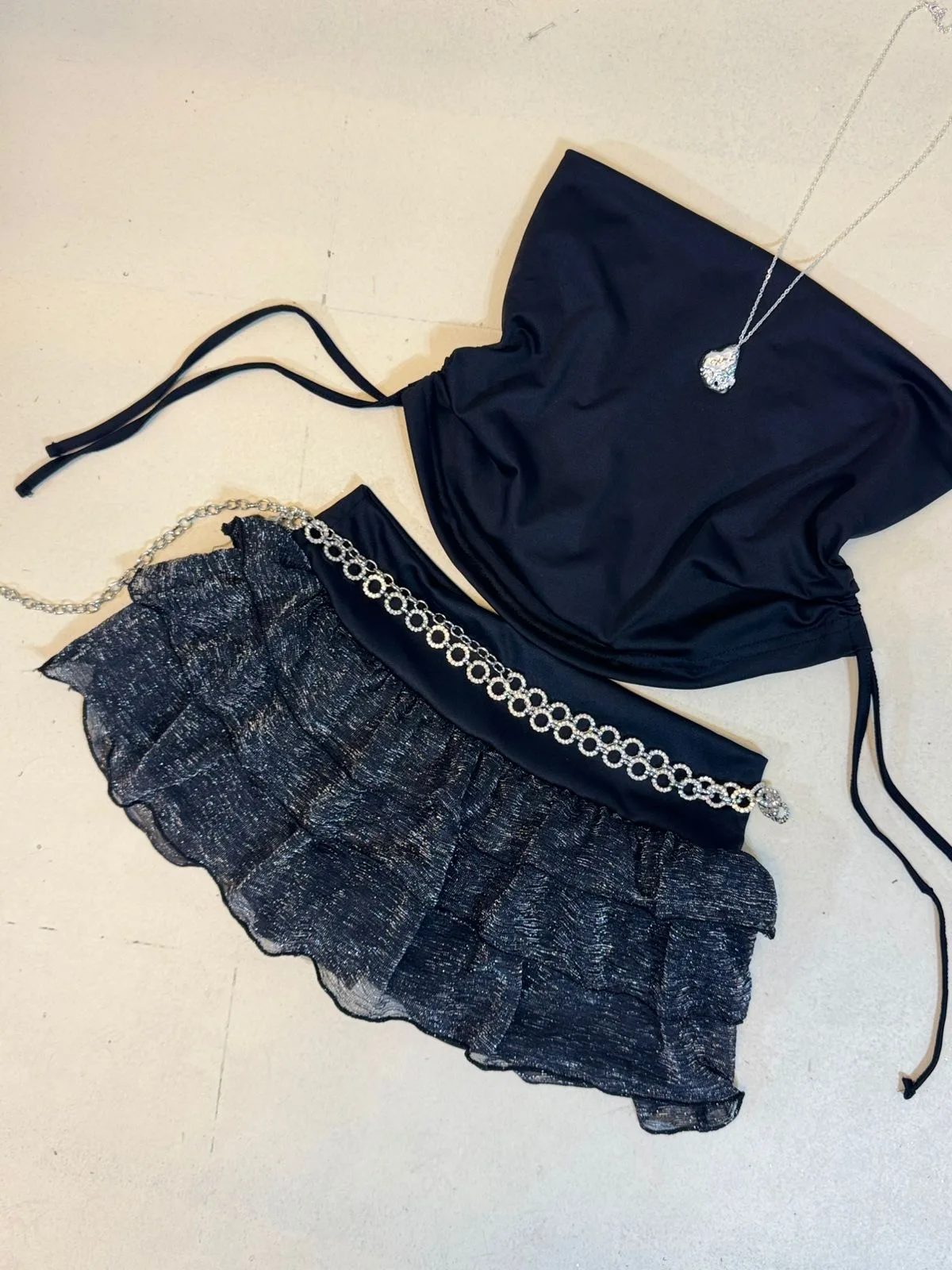 Skort triple volado MESH LUREX