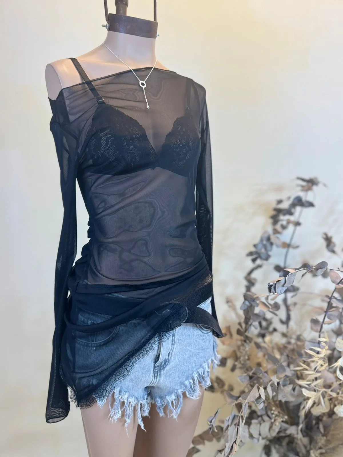 Top largo Pico Puntilla c/ mangas oxford microTUL