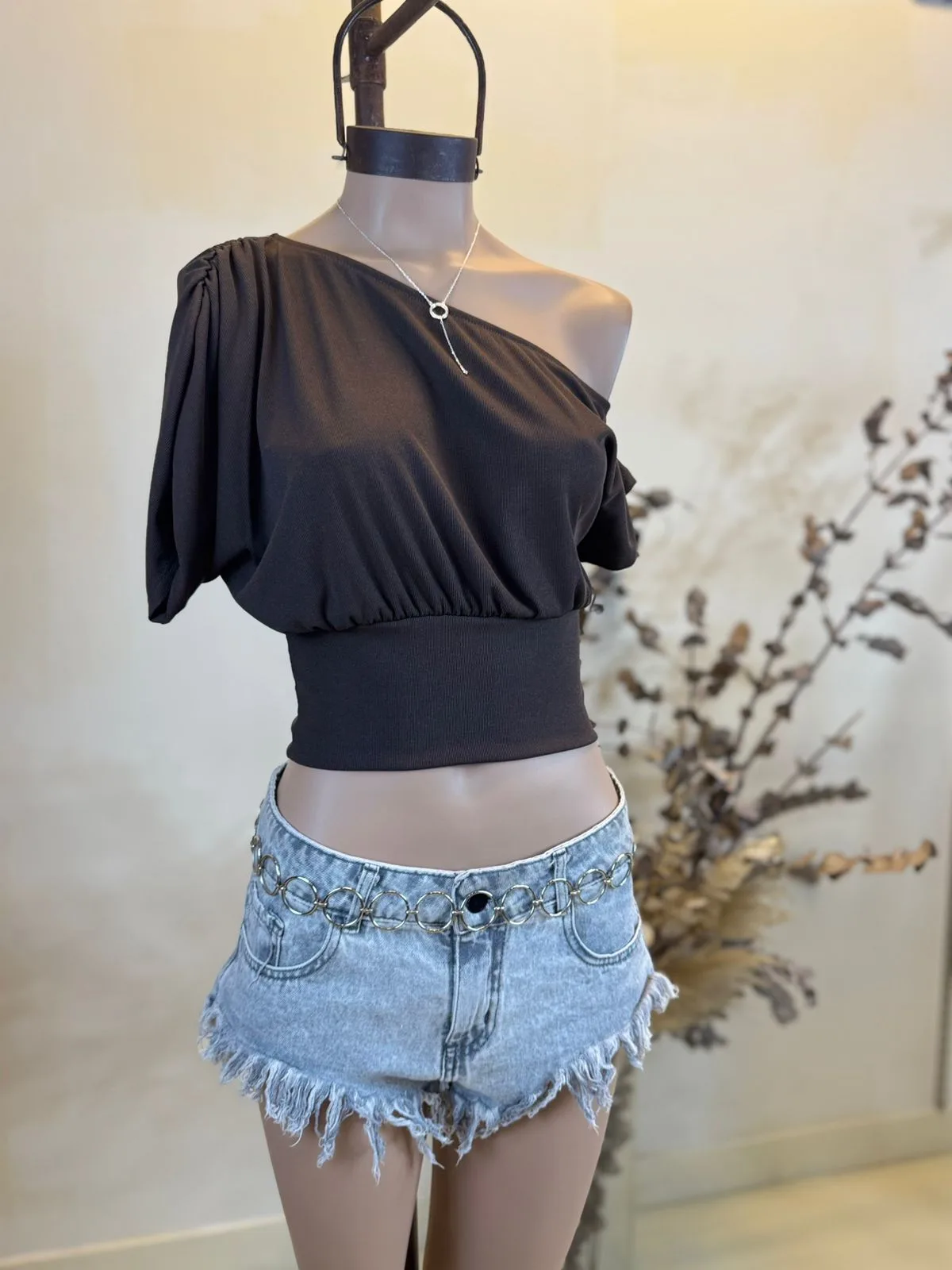 Top cuello bote caido Ribb