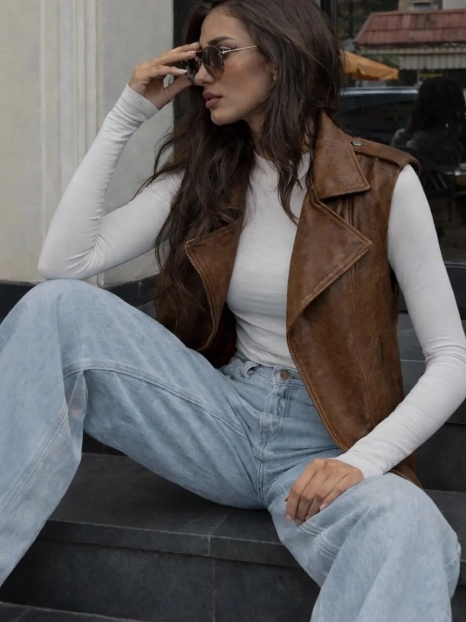 Chaleco militar Oversize Cuerina vintage