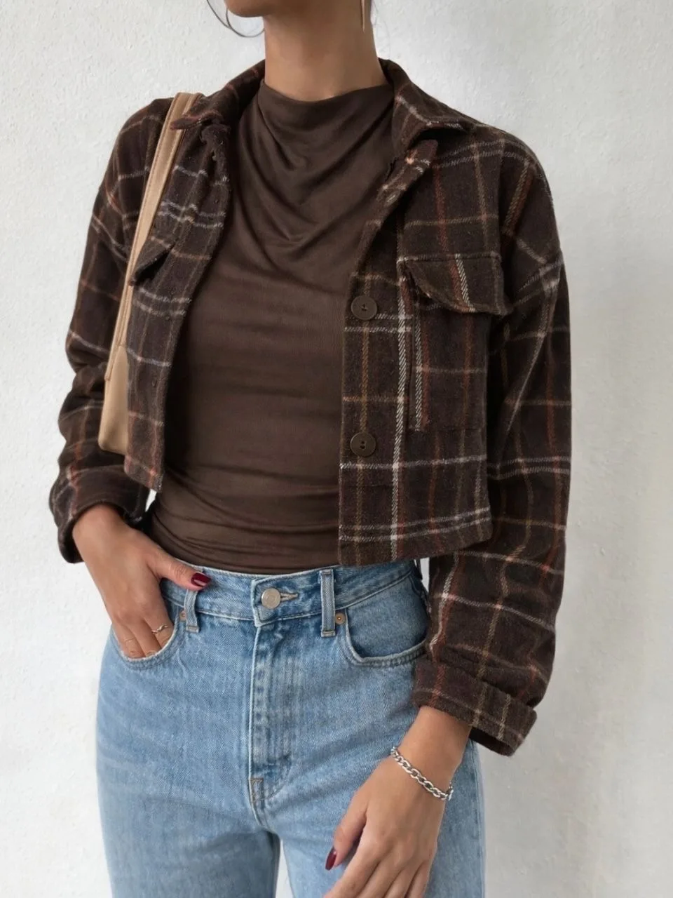 Camisaco Crop CARGO Paño Cuadrille