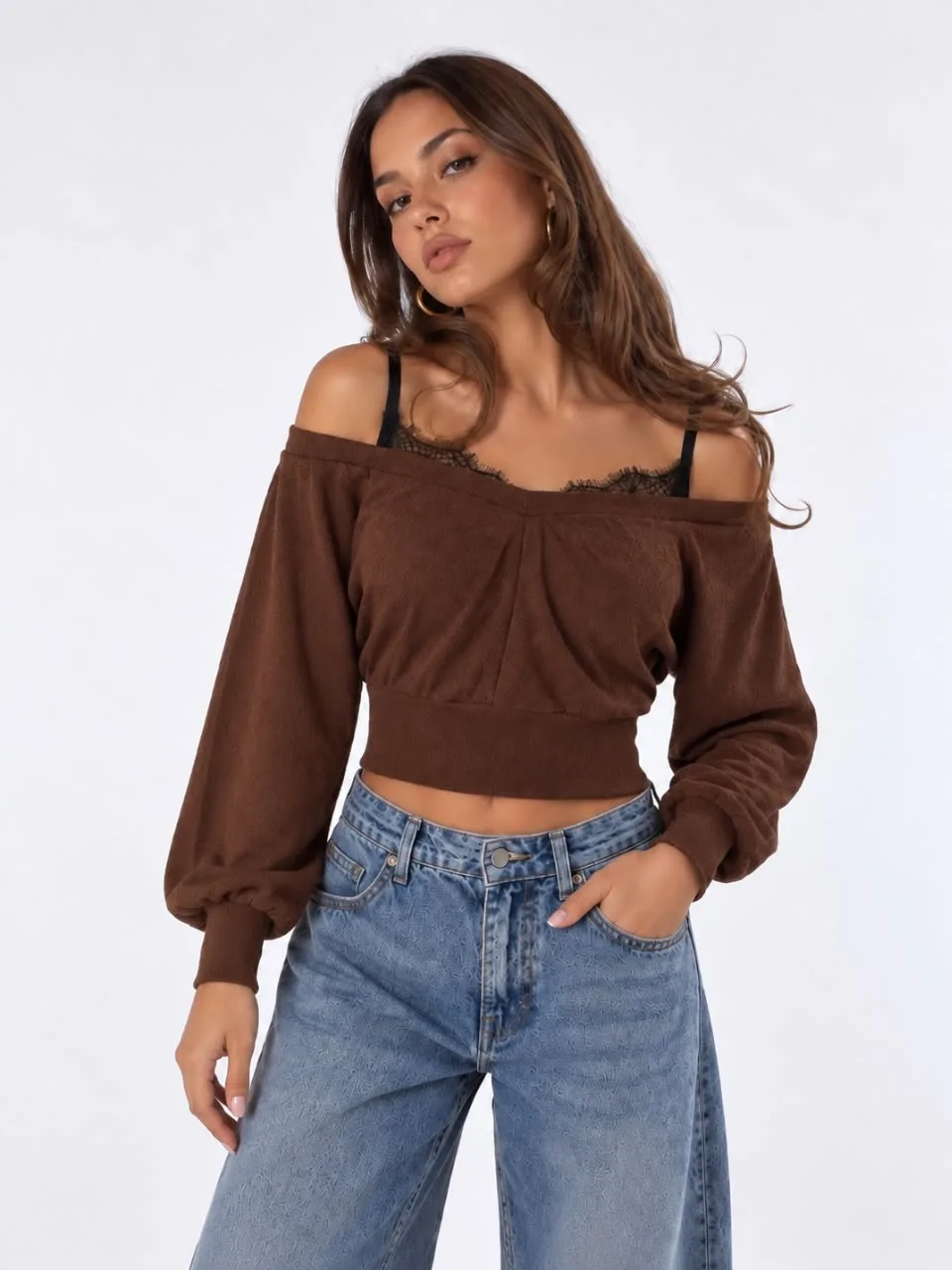 Top V hombro caido C/Corpiño encaje Tejido stockholm