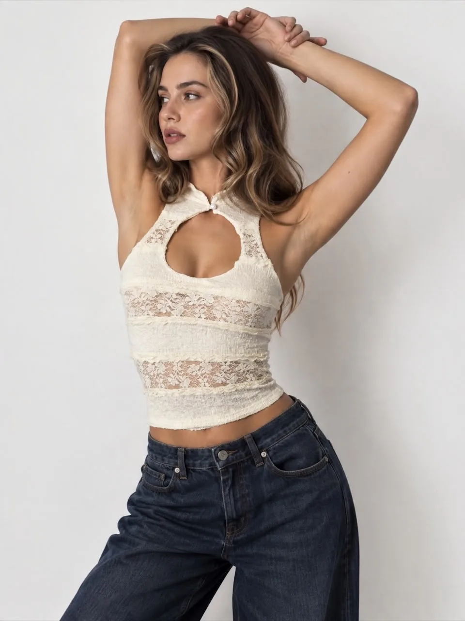 Top Mao forrado boton “CHLOE” Encaje